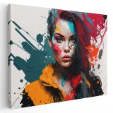 Tablou portret femeie pete de culoare multicolor 1460 Tablou canvas pe panza CU RAMA 80x120 cm