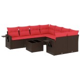 Cumpara ieftin Set canapele de gradina cu 9 piese si perne, poliratan maro