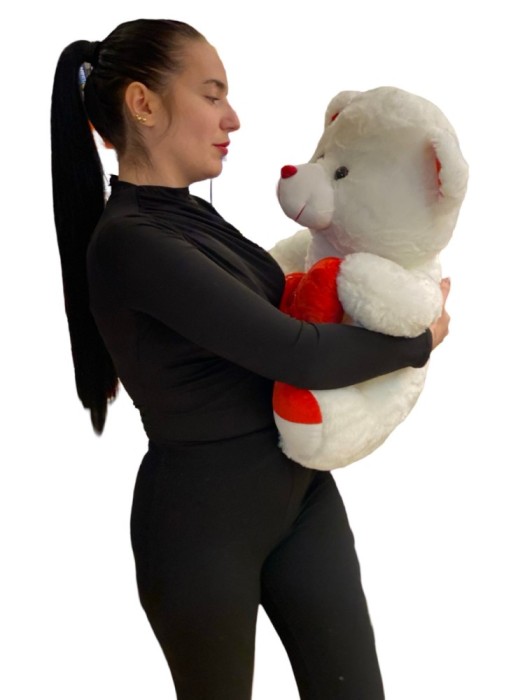 Urs alb cu inima rosie I love You 50cm