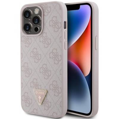 Husa pentru iPhone 15 Pro Max - Guess Leather 4G Diamond Triangle (GUHCP15XP4TDPP) - Pink foto