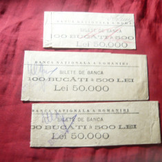 3 Banderole Bilete de Banca - Banca Nationala a Romaniei 1938 ,2 cu stamp. Buzau