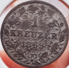 246 Germania Wurttemberg 1 kreuzer 1869 Karl I km 612 argint foto