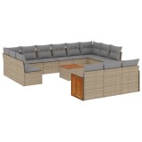 Set canapele de gradina, 14 piese, cu perne, bej, poliratan