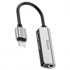 Adaptor Baseus L52, 3 in 1, tata Lightning la 2x mama Lightning si jack 3.5 mm, 2A, Silver foto