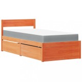 Cumpara ieftin Pat cu sertare saltea, maro ceruit, 90x200 cm, lemn masiv pin