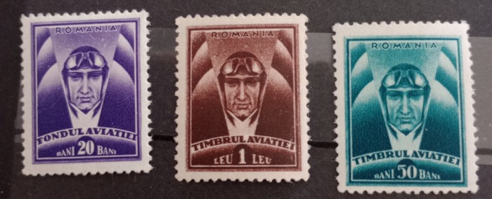 Romania 1932 timbrul aviației pilot, cap de pilot 3v neștampilate