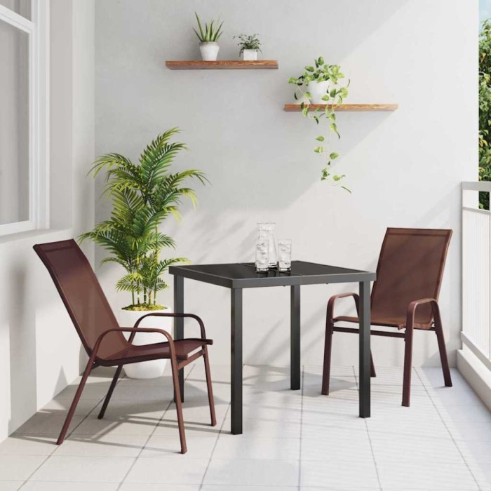 vidaXL Set de masă pentru grădină 3 pcs Maro Textilene și oțel