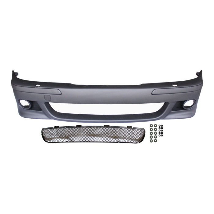 Set bara fata BMW Seria 5 (E39), 01.1996-06.04, cu gauri spalator; grunduit, de vopsit; type M-Tech; cu grile inferioare, cu bandouri; cu gauri lampa