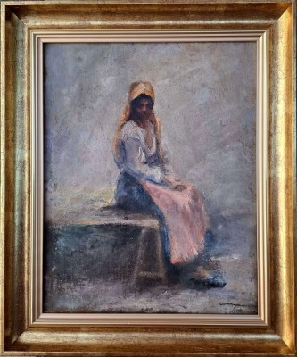 Coman Ardeleanu (cca. 1905-1982)-&amp;quot;Femeie odihnindu-se&amp;quot;, pictură pe p&amp;acirc;nză de colecţie foto