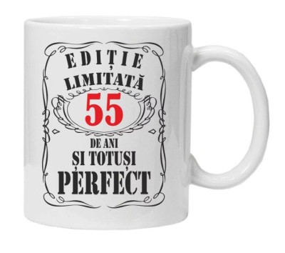 Cana alba personalizata &amp;quot;editie limitata&amp;quot;, 55 ani, INOVATIX&amp;reg;. 330ml foto