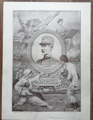 Gravura afis alegorie generalul Averescu foto