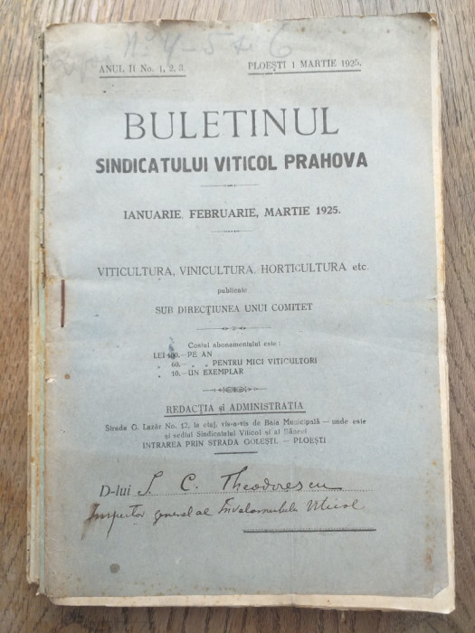 Buletinul sindicatului viticol Prahova, 1915, diverse numere / Ploiesti