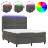 Cumpara ieftin Pat cu arcuri, saltea si LED, gri inchis, 140x200 cm, catifea