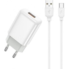 Incarcator Retea Cu Cablu USB-C Prestico F9S, 12W, 2.4A, 1 x USB-A, Alb