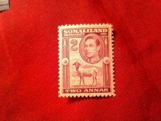 Timbru British Somaliland 1938 Rege George VI , val. 2 anna