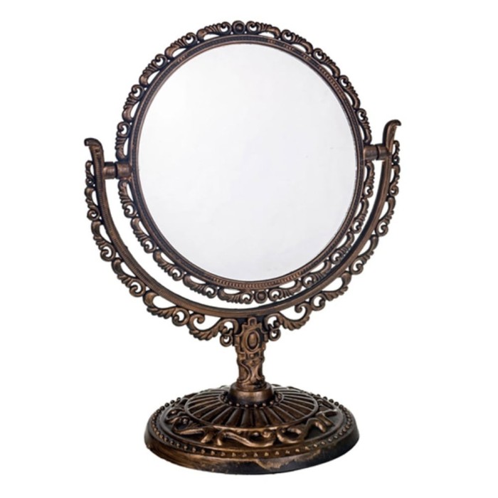 Oglinda Pufo Vintage Elegance de masa cu picior si doua fete pentru machiaj, 27 cm