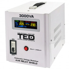Stabilizator tensiune 1800W 230V cu 2 iesiri Schuko si sinusoidala pura + ecran LCD cu valorile tensiunii, TED Electric foto