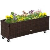 Jardiniera Inaltata Outsunny din Ratan Sintetic cu Roti Blocabile pentru Interior si Exterior, 94.5x31x36cm, Maro | Aosom Romania