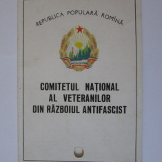 Legitimație Comitetul Național al Veteranilor din Războiul Antifascist 1965