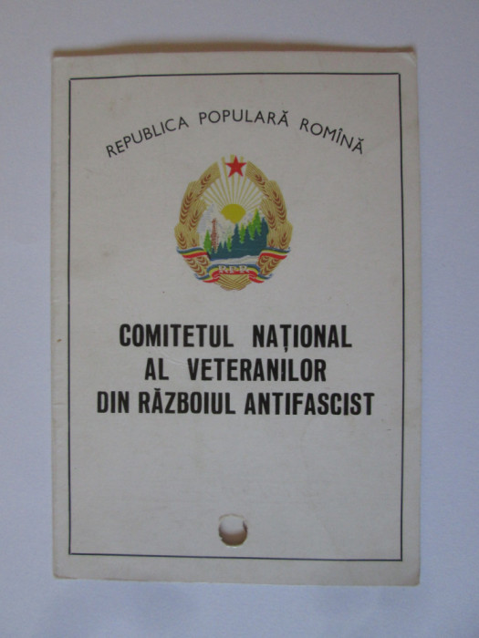 Legitimație Comitetul Național al Veteranilor din Războiul Antifascist 1965