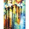 Tablou pictat manual, Peisaj citadin, oameni cu umbrele, 80x50cm ulei pe panza in cutit efect 3D