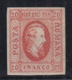 ROMANIA 1865 LP 17 A. I.CUZA VALOAREA 20 PARALE ROSU SARNIERA POINCON L. PASCANU