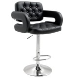 HOMCOM Scaun de Bar cu Spătar și Brațe, Scaun Modern de Bucătărie Rotativ cu &Icirc;nălțime Reglabilă, 61x50x94-114 cm, Negru | Aosom Romania