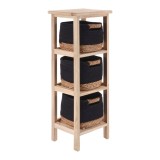 Corp Mobilier Lemn 3 Cosuri Bumbac/Iarba De Mare 77X25X25 Cm &ndash; Natural/Negru | Mobilier Depozitare Baie