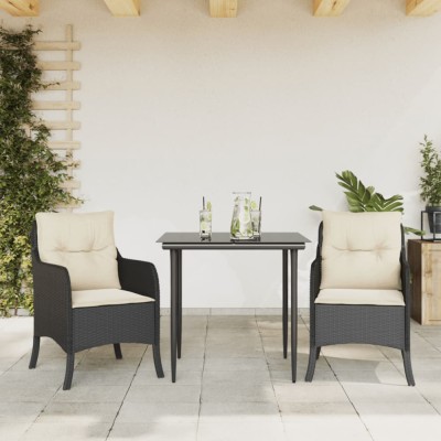 vidaXL Set mobilier de grădină cu perne, 3 piese, negru, poliratan foto