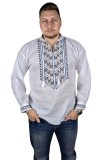 Bluza tip ie barbati BB24, alb/maro , marimea XL, Bumbac, La baza gatului