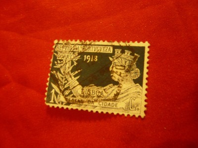 Timbru 1C albastru Portugalia 1913 - Festival Lisabona , stampilat foto