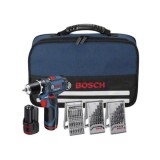 Cumpara ieftin Masina de gaurit si insurubat cu 2 acumulatori Bosch, 10.8V + 2 x Acumulatori 1,5Ah + 3 seturi burghie + Geanta Toolbox