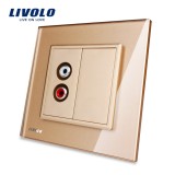 Cumpara ieftin Priza audio simpla Livolo aurie cu rama din sticla pentru perete
