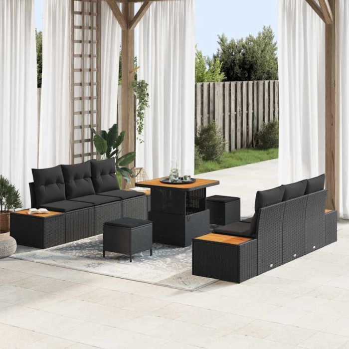 vidaXL Set de canapele pentru grădină 9 pcs Negru 80 x 80 x 71 cm