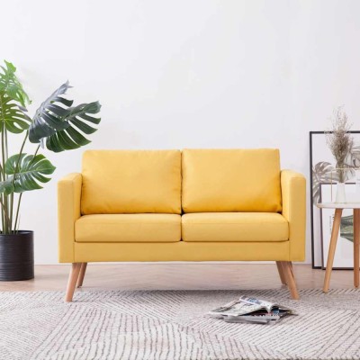 vidaXL Canapea cu 2 locuri, galben, material textil foto
