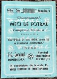 Program de meci Corvinul Hunedoara v Sportul Studentesc 21.10.1984 Divizia A