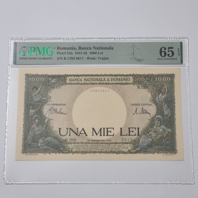 BANCNOTA UNC 1000 LEI 1941 GRADATA PMG 65 EPQ foto