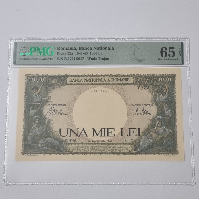 BANCNOTA UNC 1000 LEI 1941 GRADATA PMG 65 EPQ