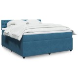 VidaXL Pat box spring cu saltea, albastru, 180x200 cm, catifea
