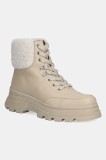 BOSS botine Foster culoarea bej, cu toc plat, izolat, 50552767
