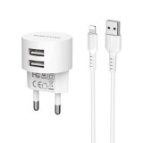 Cumpara ieftin Incarcator Priza Telefon 2xUSB 2.4A + Cablu Date Lightning Borofone