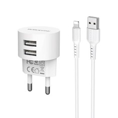 Incarcator Priza Telefon 2xUSB 2.4A + Cablu Date Lightning Borofone