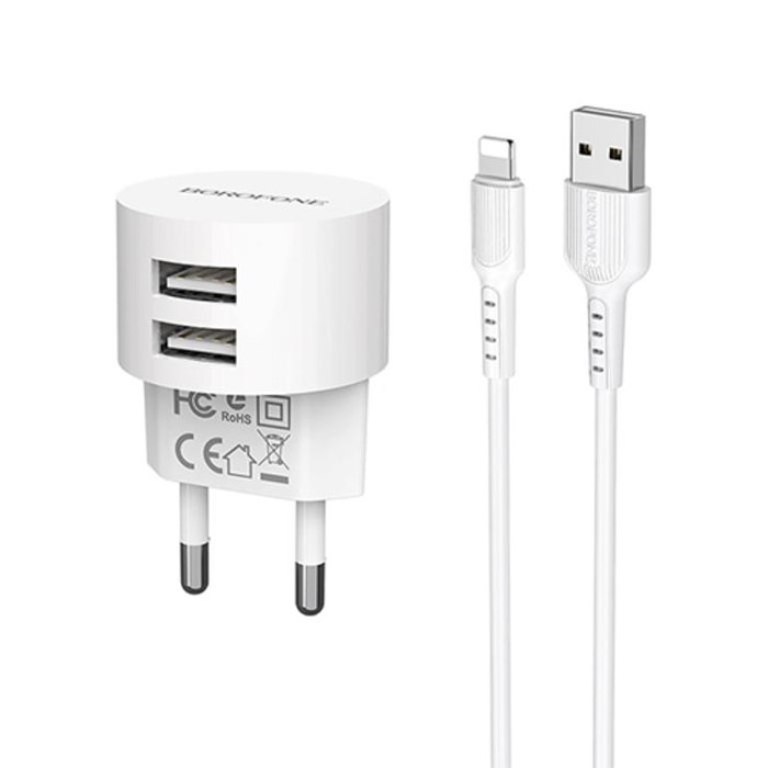 Incarcator Priza Telefon 2xUSB 2.4A + Cablu Date Lightning Borofone