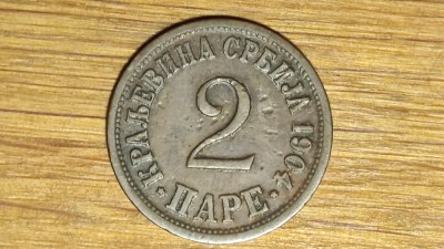 Serbia regat - moneda colectie raruta - 2 para pare 1904 stare f buna -Petru I foto