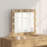 VidaXL Oglindă de toaletă cu lumini LED Stejar Artisan 60x55x18 cm