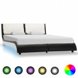 Cadru de pat cu LED, negru și alb, 140x200 cm, piele ecologică, Cires, Dublu, Cu polite semirotunde, vidaXL