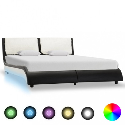 Cadru de pat cu LED, negru și alb, 140x200 cm, piele ecologică foto