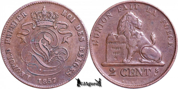 1857, 2 Centimes - Leopold I - Regatul Belgiei
