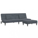 Canapea extensibila cu taburet, 2 locuri, gri inchis, catifea