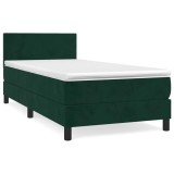 Cumpara ieftin Pat box spring cu saltea, verde inchis, 90x190 cm, catifea